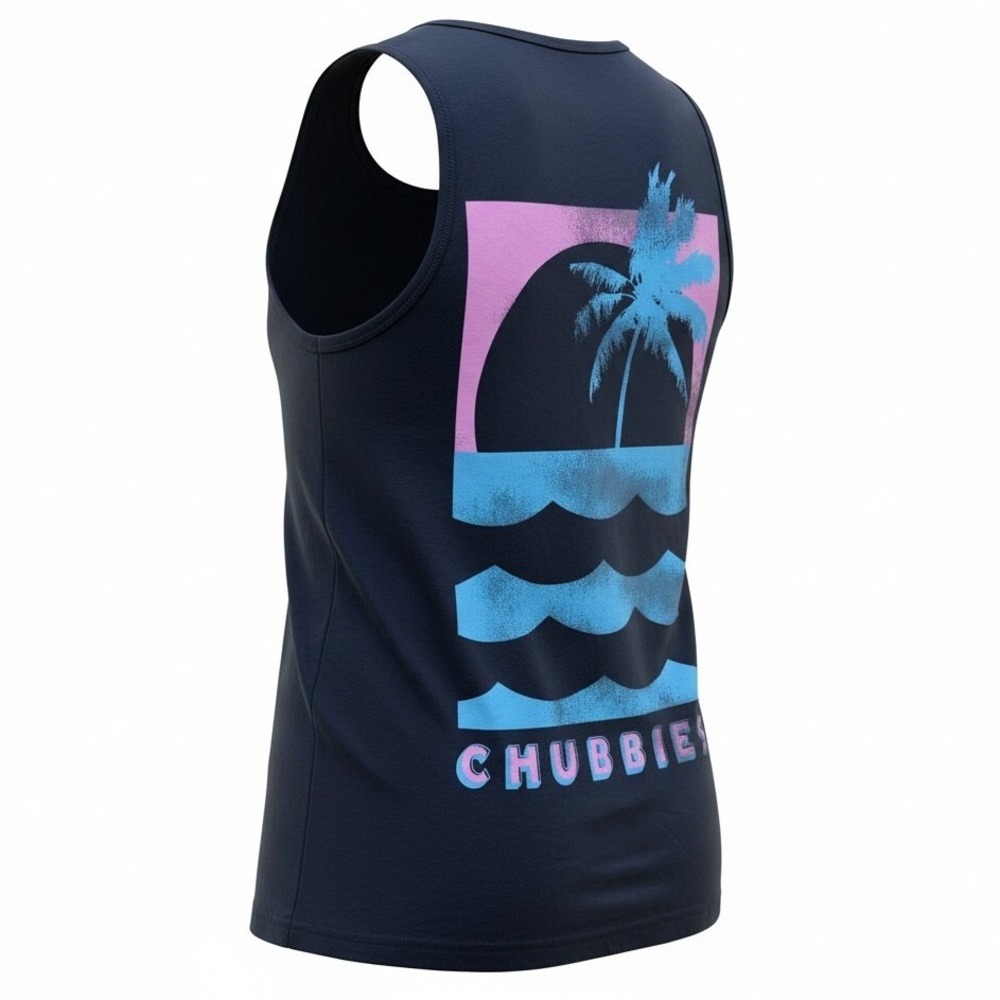 Chubbies Mens M Medium Navy Blue Tank Top Tropical Palm‎ Tree Wave Graphic